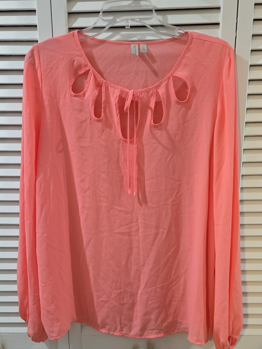 Madison Coral Tie-Neck Keyhole Blouse